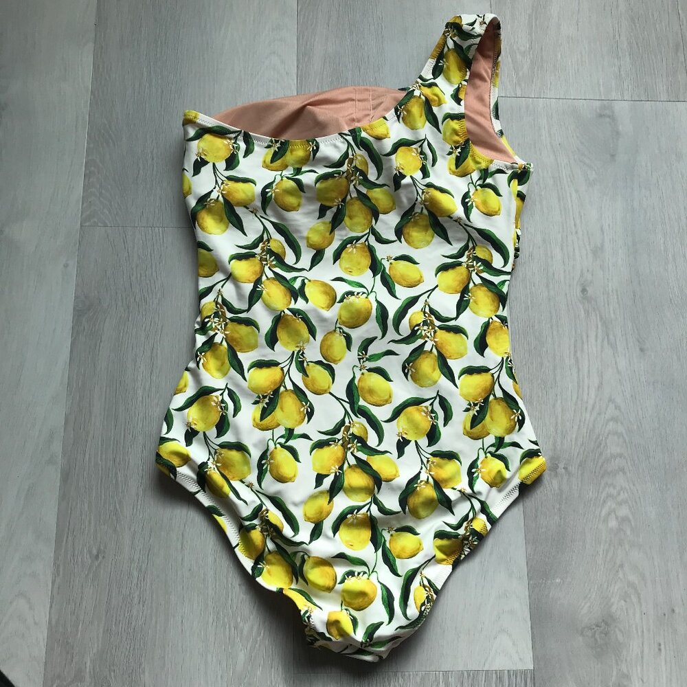 J CREW WOMENS SWIMSUIT LIMONCELLO YELLOW LEMONS GRAPHIC ONE SHOULDER WOMENS 10 - Picture 8 of 10
